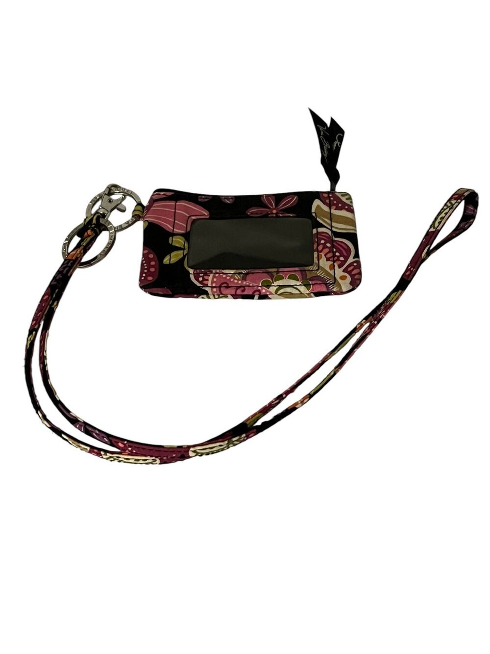 Vera Bradley Black Multicolor Floral ID/Badge Wallet w Clip & Keychains Cottage